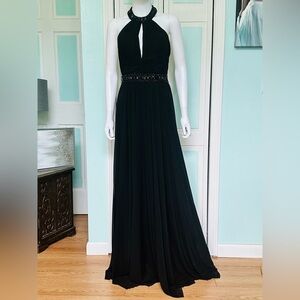 Sherri Hill Black Prom Gown Dress Aline High Neck Sexy Flowy Size 12 New
